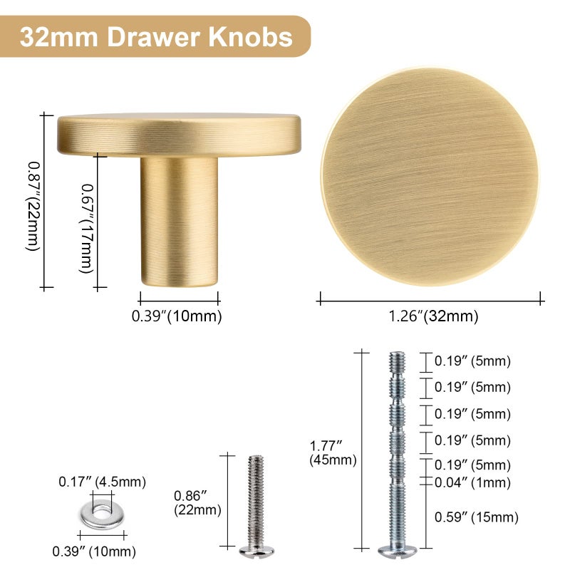 WEAVERBIRD 4 Pieces Round Cabinet Knobs Brushed Gold, Zinc Alloy Kitchen Cabinet Hardware Cupboard Knobs Small Drawer Knobs - Image 2